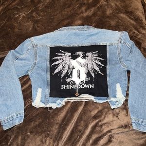 New Custom Denim Shinedown Rhinestone Jacket Size S Rhinestones May Vary